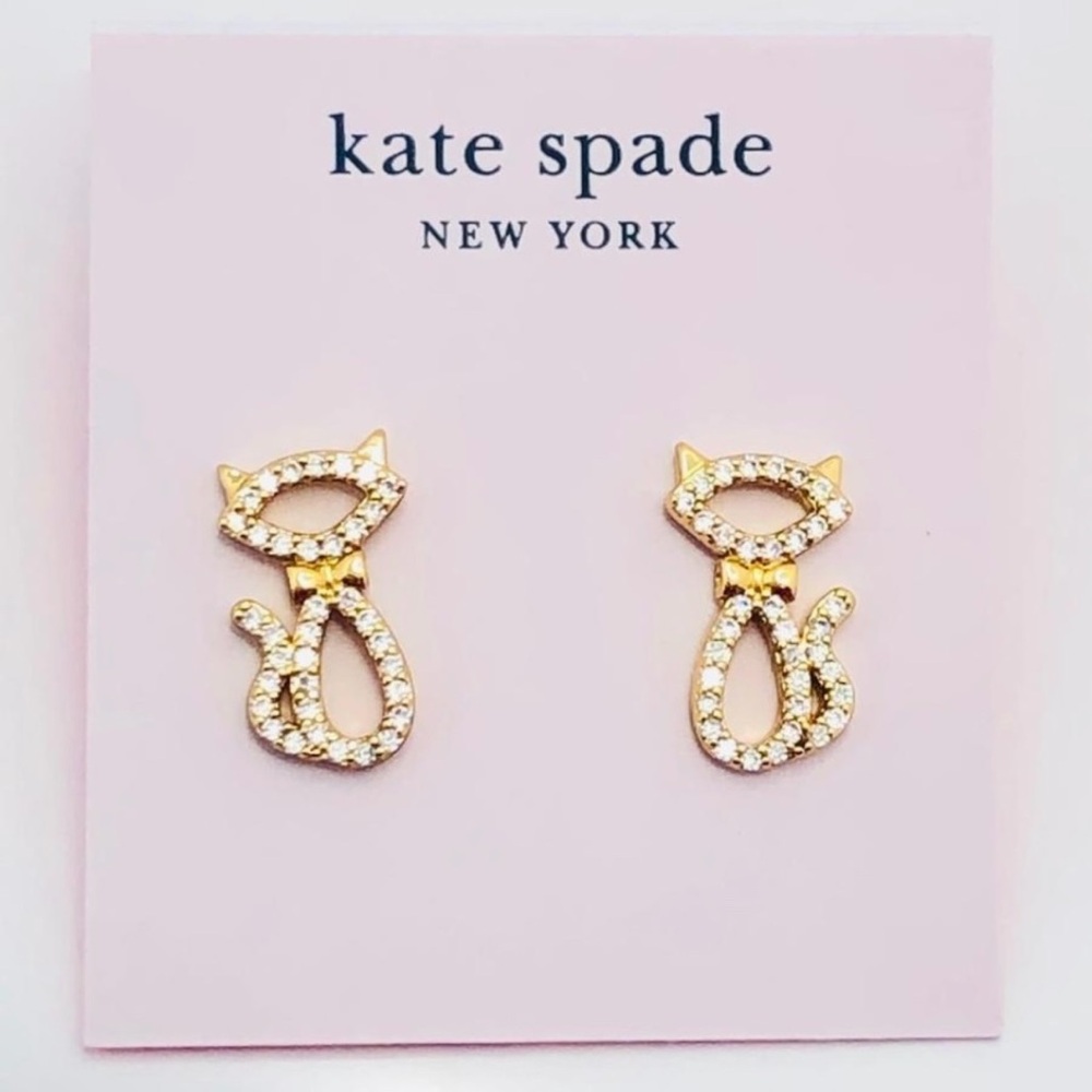 NEW - Kate Spade Gold Sparkle Cat Earrings